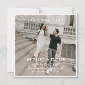 ミニマリスト アイボリー 写真付き結婚式の期日お知らせ マグネット招待状 (正面)