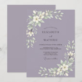 ミニマリスト アメジスト 葉っぱの結婚式 招待状 (正面/裏面)