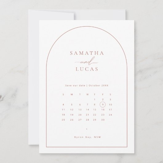 ミニマリスト アーチ カレンダー Save the Date 招待状 (正面)