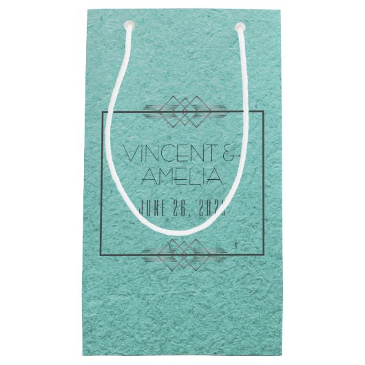 ミニマリスト アートデコ ブルー カスタム ウェディング スモールペーパーバッグ (正面)