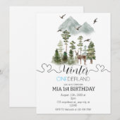 ミニマリスト ウィンター ワンダーランド 男の子 1歳 誕生日 招待状 (正面/裏面)