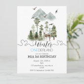 ミニマリスト ウィンター ワンダーランド 男の子 1歳 誕生日 招待状 (スタンド正面)