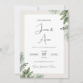ミニマリスト ウォーターカラー フラワー ベージュ & グリーン ウェディング 招待状 (正面)