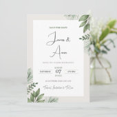 ミニマリスト ウォーターカラー フラワー ベージュ & グリーン ウェディング 招待状 (スタンド正面)
