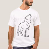 ミニマリスト・ウルフ・ラインアート - 吠える野生動物 Tシャツ (正面)