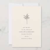 ミニマリスト エクリュー ヤシの木 ラインアート エレガント ウェディング セーブザデート (正面)