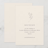 ミニマリスト エクリュ フラワーラインアート エレガント ウェディング セーブザデート (正面/裏面)