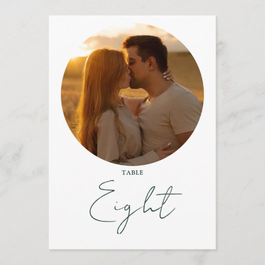 ミニマリスト エメラルドグリーン スクリプト テーブル ナンバー 招待状 (正面)