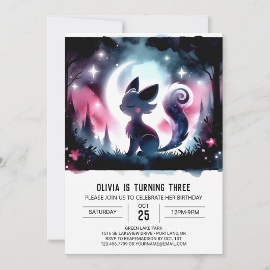 ミニマリスト エレガントな猫の誕生日 招待状 (正面)