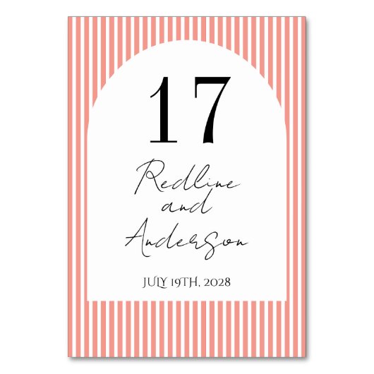 ミニマリスト エレガント オレンジ ストライプ テーブルナンバー (正面)