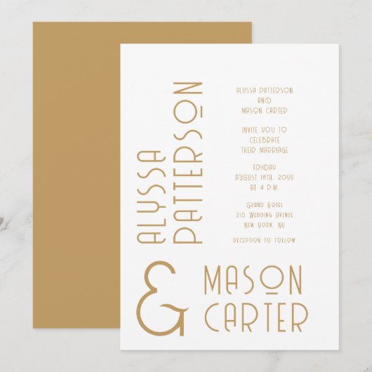 ミニマリスト エレガント ゴールド モダン ウェディング 招待状 (正面/裏面)
