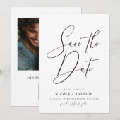 ミニマリスト エレガント スクリプト フォト セーブ・ザ・デート 招待状 (正面/裏面)