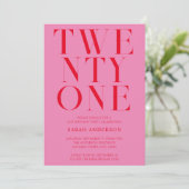 ミニマリスト エレガント ピンク レッド ボールド 21歳の誕生日 招待状 (スタンド正面)