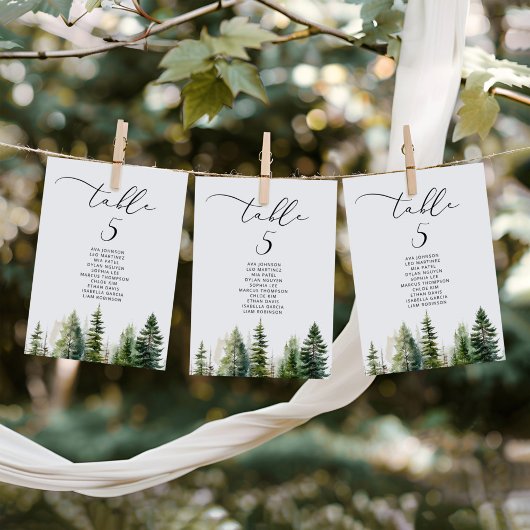 ミニマリスト エレガント フォレスト テーブル シーティング チャート カード