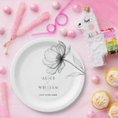 ミニマリスト エレガント フラワー ラインドローイング ウェディング ペーパープレート (パーティー)