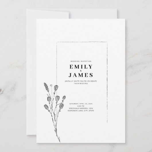 ミニマリスト エレガント フラワー 招待状 (正面)