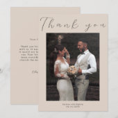 ミニマリスト エレガント ベージュ シンプル スクリプト ウェディング サンキューカード (正面/裏面)