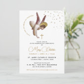 ミニマリスト エレガント ホワイトゴールド 洗礼 エンジェル フェイス 招待状 (スタンド正面)