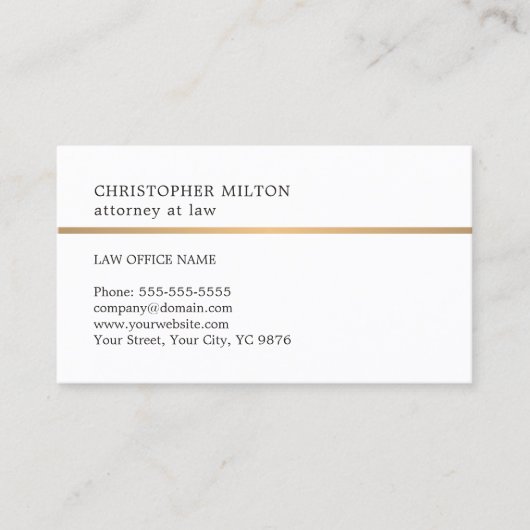 ミニマリスト　エレガント　ホワイトフェイクコッパーライン　弁護士 名刺 (正面)