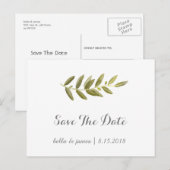 ミニマリスト オリーブの小枝 Save The Date ポストカード (正面/裏面)