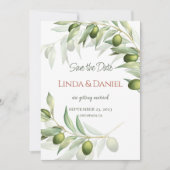 ミニマリスト オリーブの枝 セーブ・ザ・デート ウェディングカード (正面)