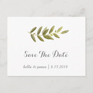ミニマリスト オリーブの枝 Save The Date ポストカード