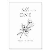 ミニマリスト オリーブ ウェディング | エレガント ボタニカル テーブルナンバー (正面)