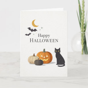ミニマリスト オレンジカボチャ 黒猫 ハロウィン カード