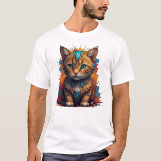ミニマリスト オレンジ猫 もこもこスタイル Tシャツ