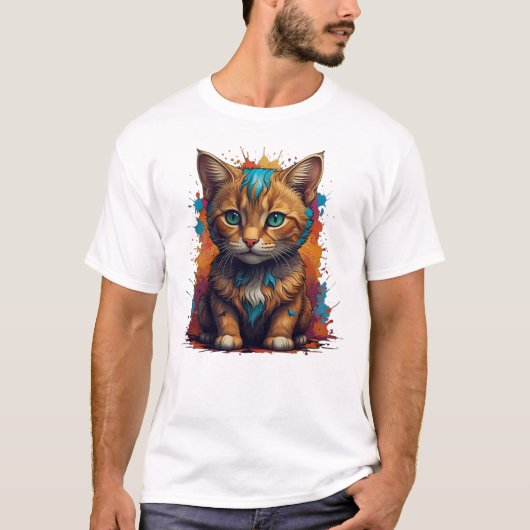 ミニマリスト オレンジ猫 もこもこスタイル Tシャツ (正面)