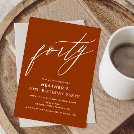 ミニマリスト オレンジ色の 40歳 バースデーパーティー 招待状