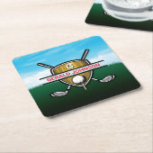 ミニマリスト カスタム エレガント ゴルフ モノグラム スクエアペーパーコースター (アングル)