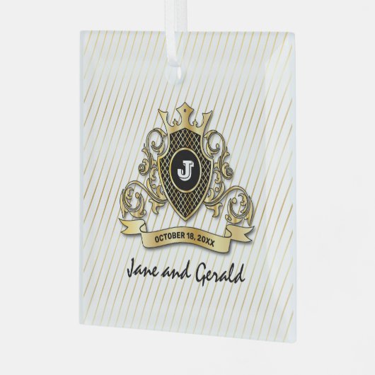 ミニマリスト カスタム エレガント モノグラム デザイン ガラスオーナメント (正面左)