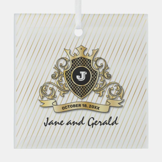 ミニマリスト カスタム エレガント モノグラム デザイン ガラスオーナメント (正面)