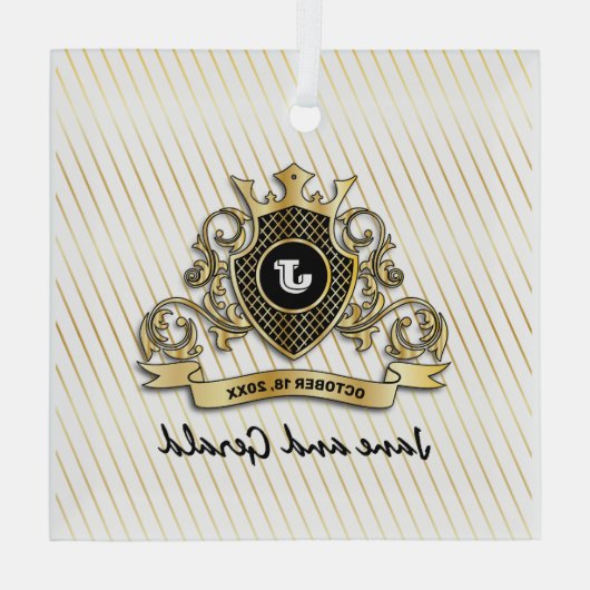 ミニマリスト カスタム エレガント モノグラム デザイン ガラスオーナメント (裏面)