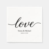 ミニマリスト カスタム ネーム 愛 ブラック スクリプト ウェディング スタンダードカクテルナプキン (正面)