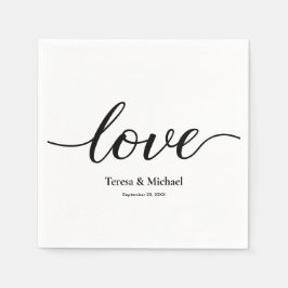 ミニマリスト カスタム ネーム 愛 ブラック スクリプト ウェディング スタンダードカクテルナプキン