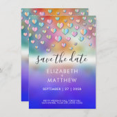 ミニマリスト カラフル ハート スペックル デザイン 招待状 (正面/裏面)