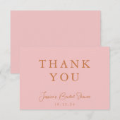 ミニマリスト カリグラフィー ピンク ブライダル シャワー フラット サンキューカード (正面/裏面)