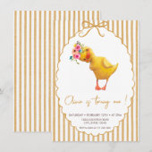 ミニマリスト カワイイ あひるの赤ちゃん 誕生日 招待状 (正面/裏面)