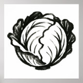 ミニマリスト キャベツ - 太いインクの野菜デザイン オン ポスター (正面)