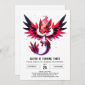 ミニマリスト キュートドラゴンの誕生日 招待状 (正面/裏面)