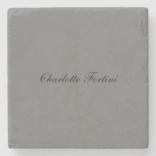 ミニマリスト クラシカル ハンドライティング スクリプト ネーム グレー ストーンコースター (正面)