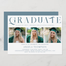 ミニマリスト クラシック タイポグラフィー 3 フォト 卒業 招待状