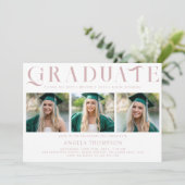 ミニマリスト クラシック タイポグラフィー 3 フォト 卒業 招待状 (スタンド正面)