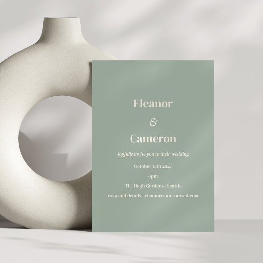 ミニマリスト クラシック ダスティ セージグリーン カジュアル ウェディング 招待状
