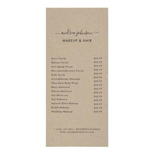 ミニマリスト クラフトスタイル サービス メニュー 価格表 (正面)