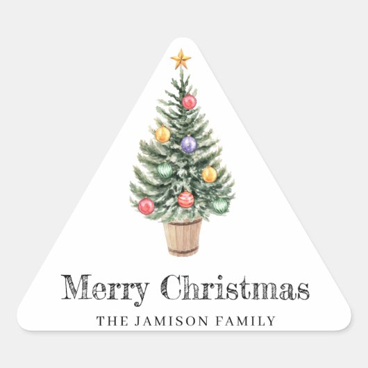 ミニマリスト クリスマスツリー  家族の名前 年  三角形シール (正面)