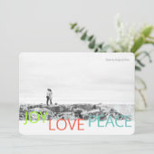 ミニマリスト クリスマス フォトカード Joy Love Peace 招待状 (スタンド正面)