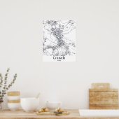 ミニマリスト・グラナダの街の地図 ポスター (キッチン)